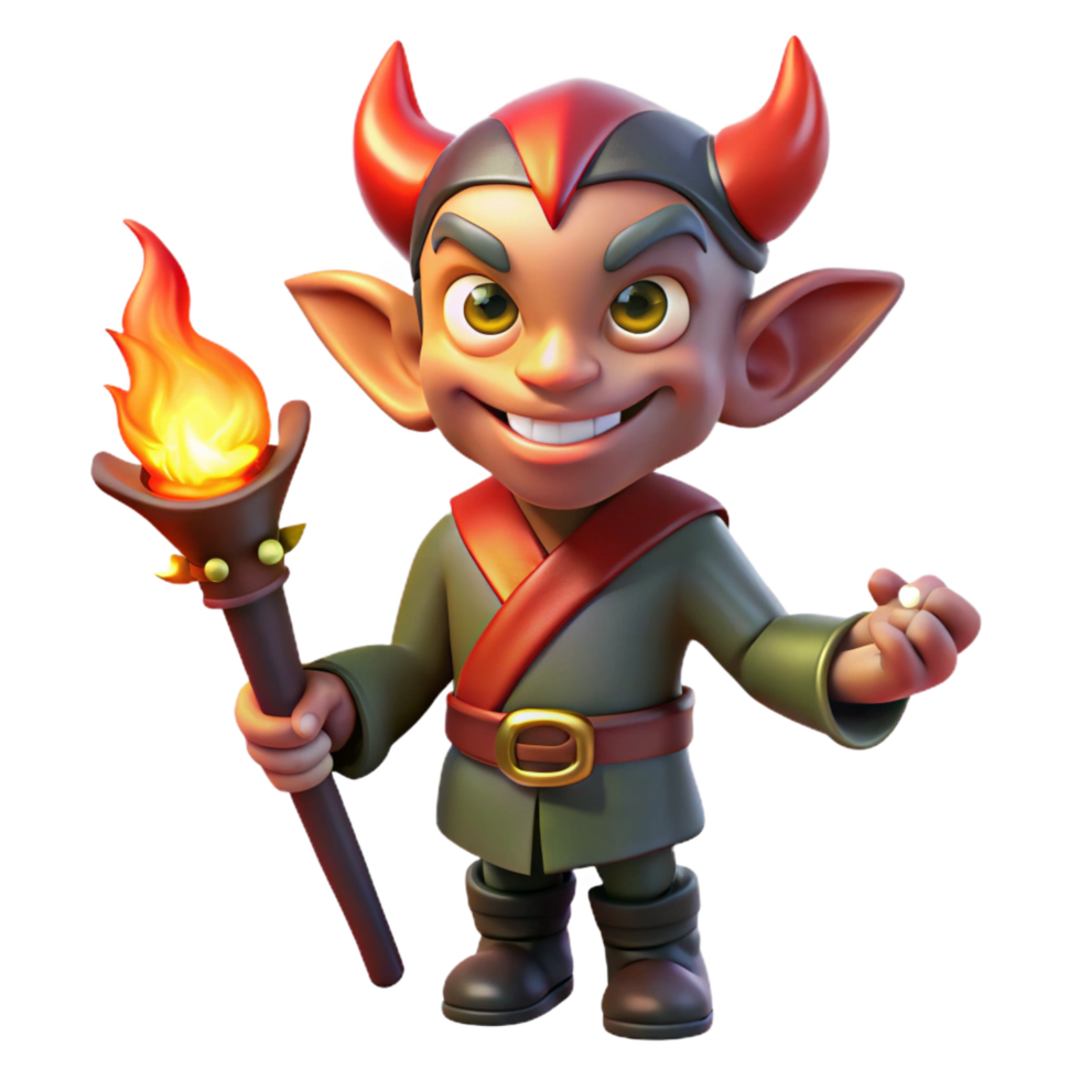 elegant artistic A mischievous imp, holding a flaming torch, 4K png