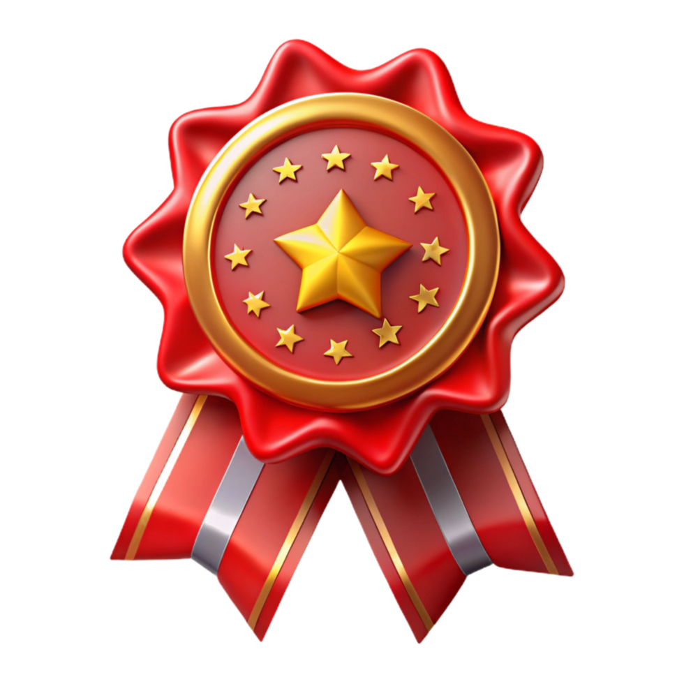 magnificent rustic Red Award Ribbon with Gold Trim Cutout premium png