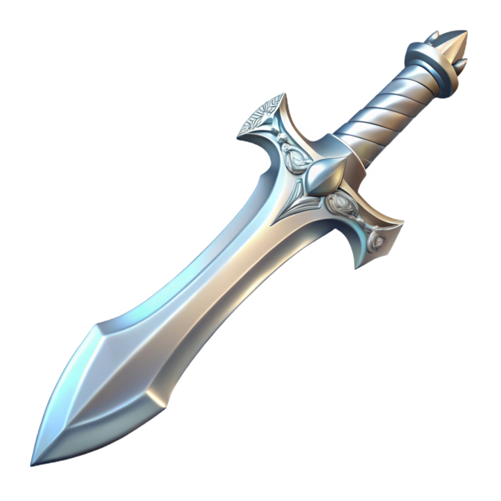 elegant modern A single, gleaming silver sword with intricate elven engravings, high resolution png