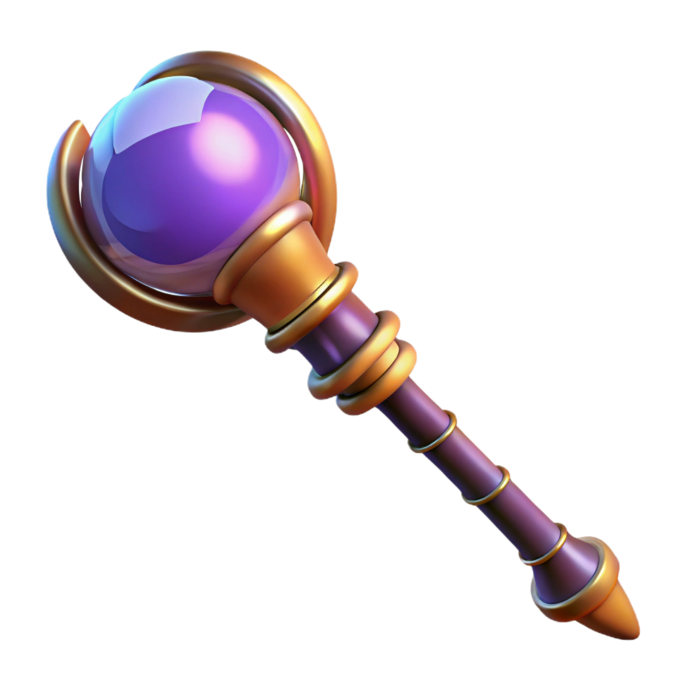 wonderful rustic A powerful wizard's staff topped with a glowing orb, 4K png