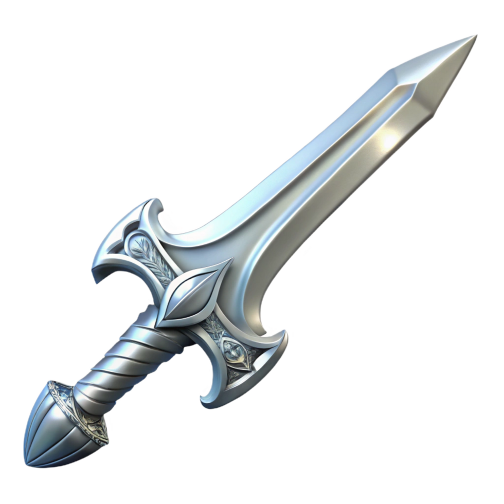 serene vintage A single, gleaming silver sword with intricate elven engravings, high resolution png
