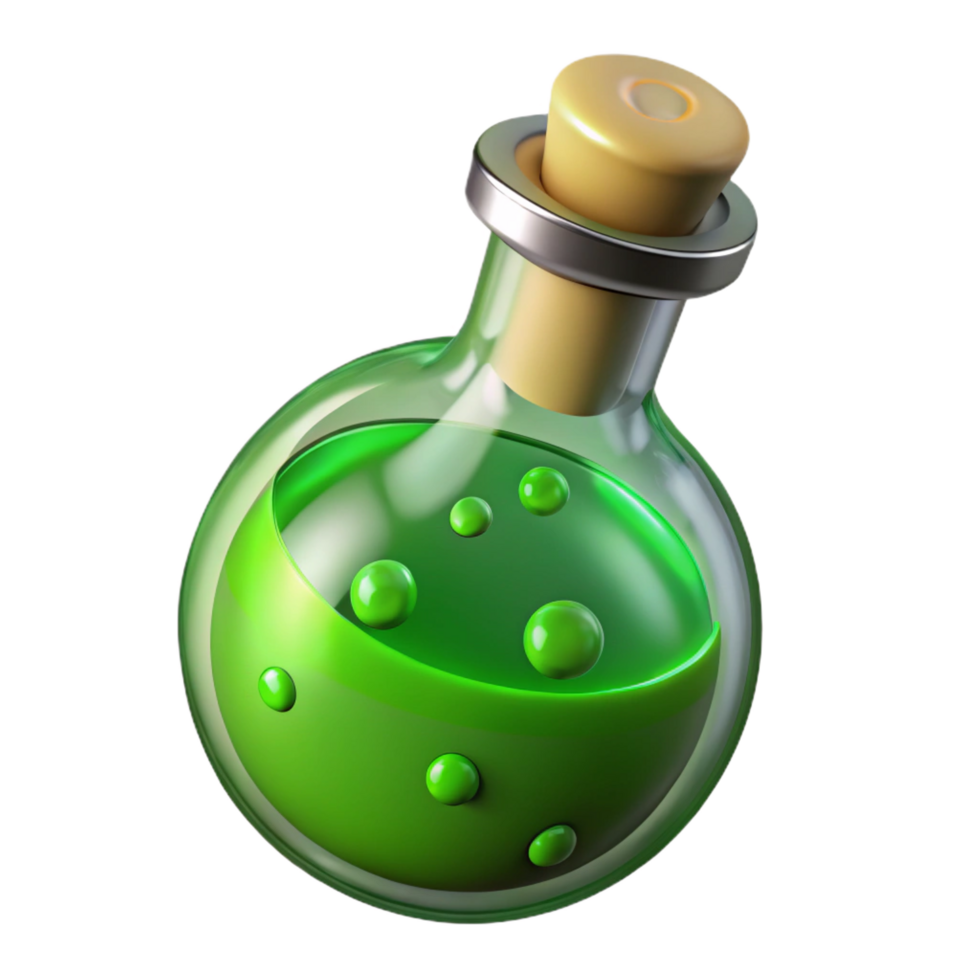impressive modern A bubbling potion vial filled with a swirling green liquid, genuine png