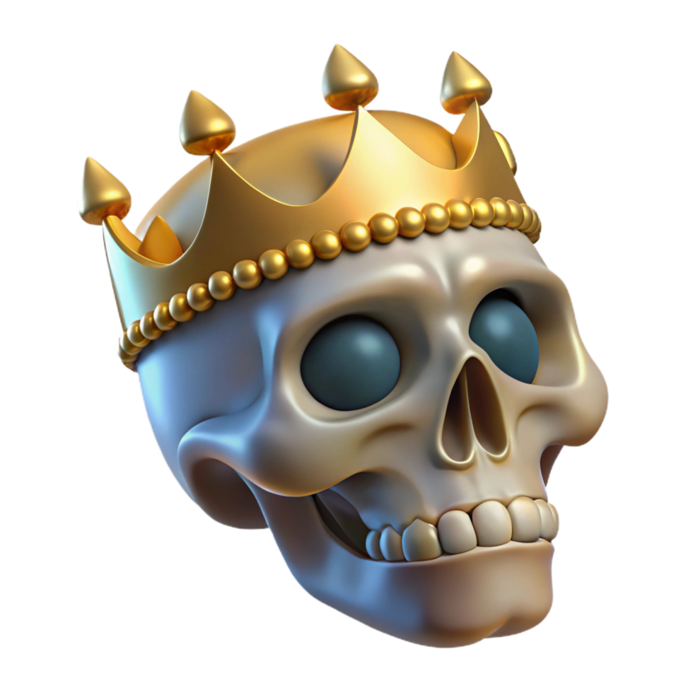 extraordinary modern A realistic rendering of a human skull wearing a jeweled crown, original png