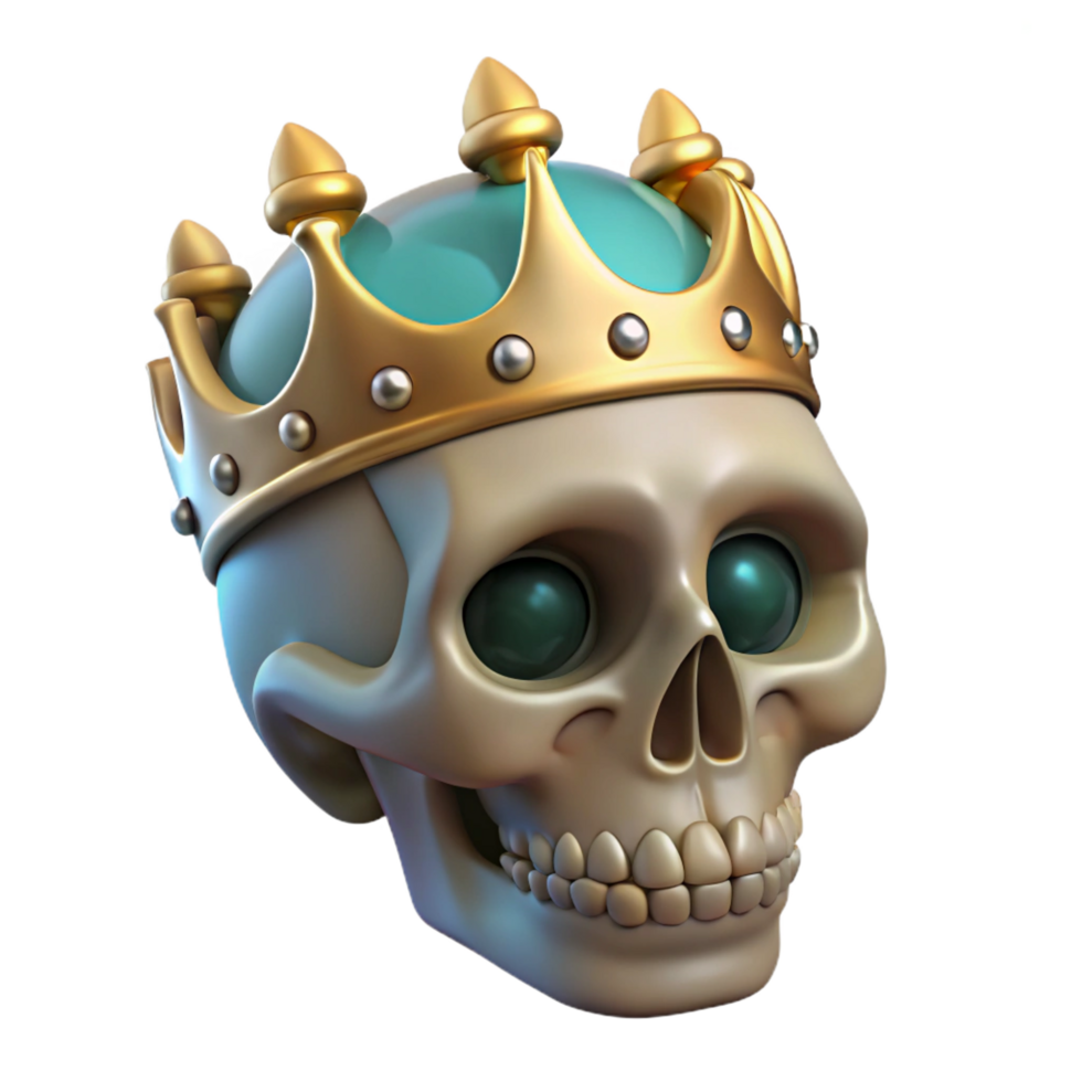 vibrant minimalist A realistic rendering of a human skull wearing a jeweled crown, authentic png