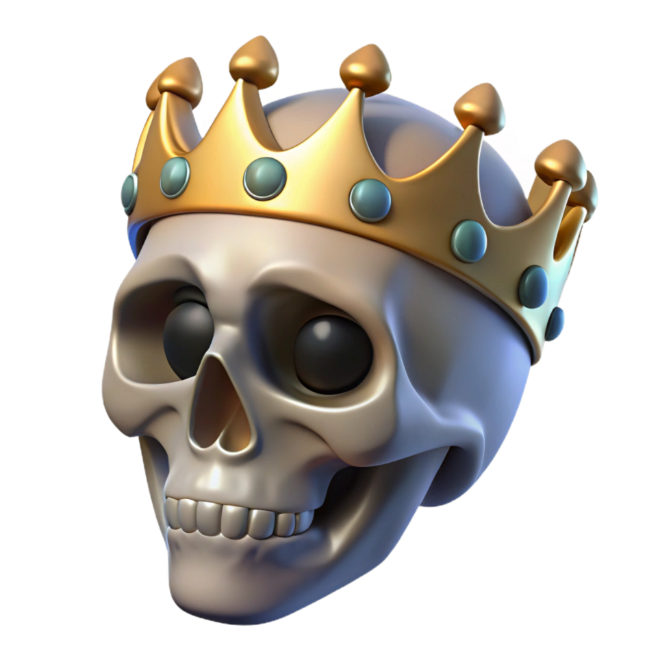 extraordinary classic A realistic rendering of a human skull wearing a jeweled crown, premium png