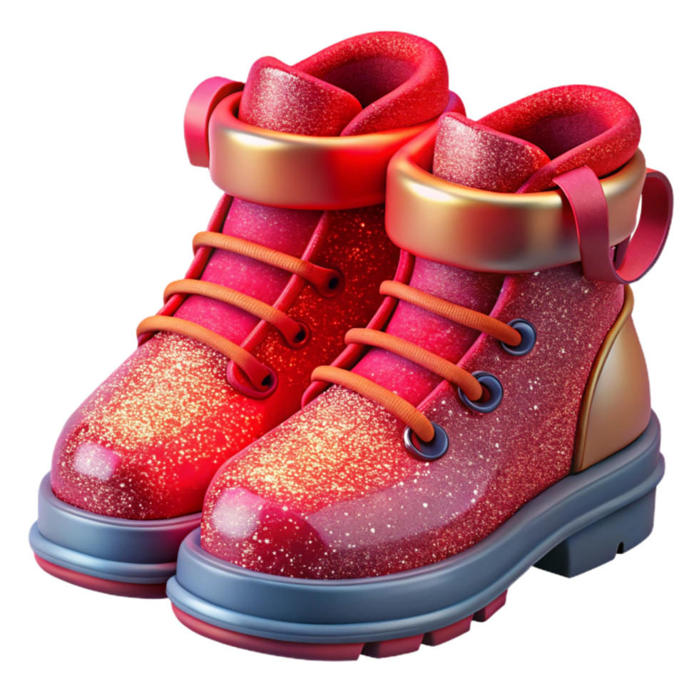 beautiful modern Red Hiking Boots with Tied Laces Isolated Transparent Background genuine png
