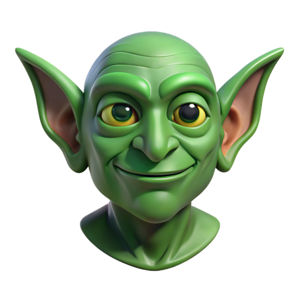 beautiful traditional A realistically rendered goblin head with pointed ears and green skin, original png