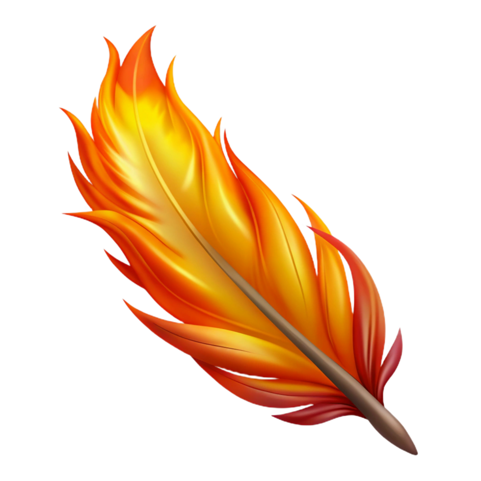 wonderful vintage A detailed drawing of a phoenix feather, burning with vibrant colors, high resolution png