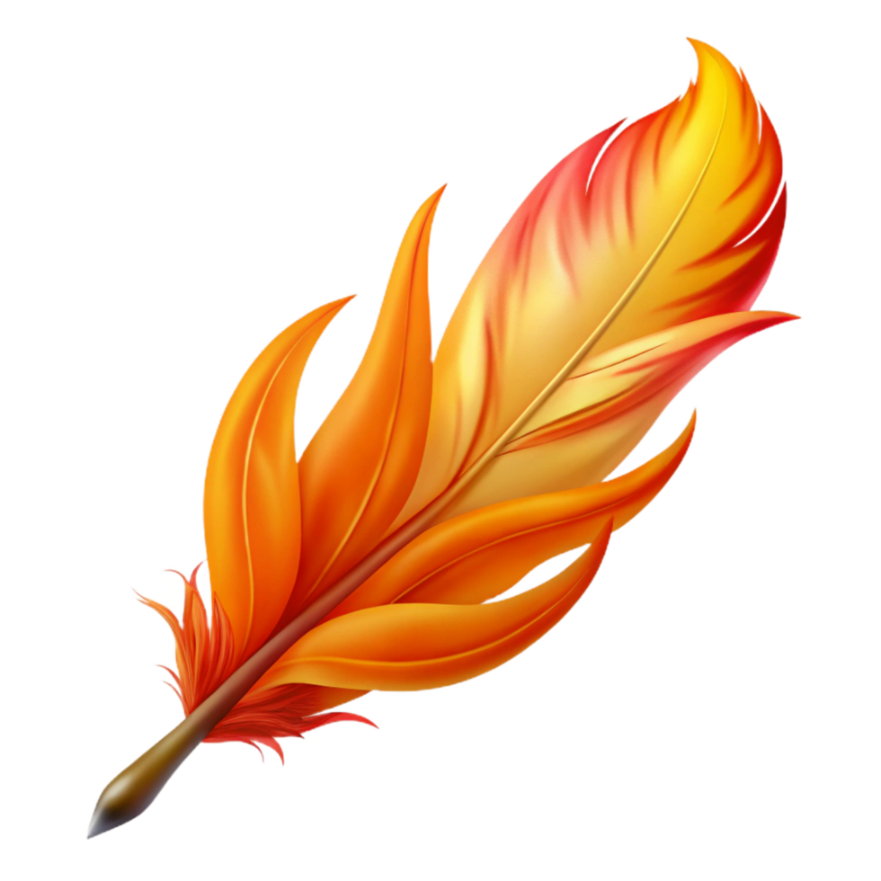 serene traditional A detailed drawing of a phoenix feather, burning with vibrant colors, detailed png
