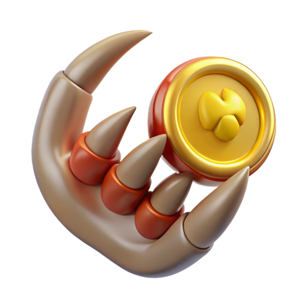vibrant modern A realistically rendered dragon claw holding a gold coin, high quality png