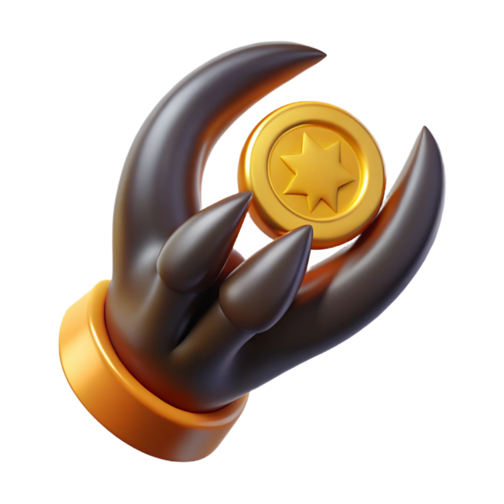 serene minimalist A realistically rendered dragon claw holding a gold coin, 4K png