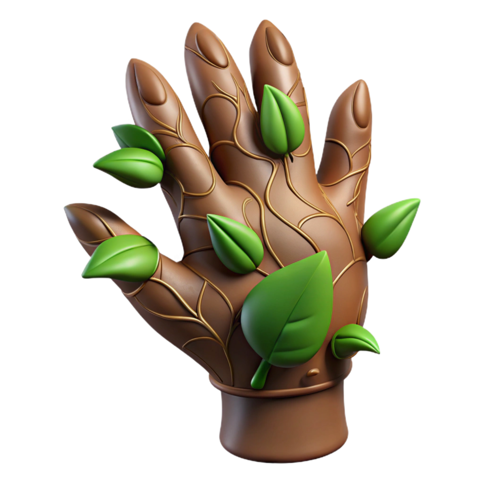 elegant minimalist A detailed illustration of a dryad's hand, covered in bark and leaves, detailed png