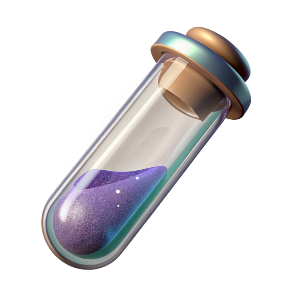 dramatic rustic A single, delicate glass vial filled with shimmering fairy dust, exclusive png