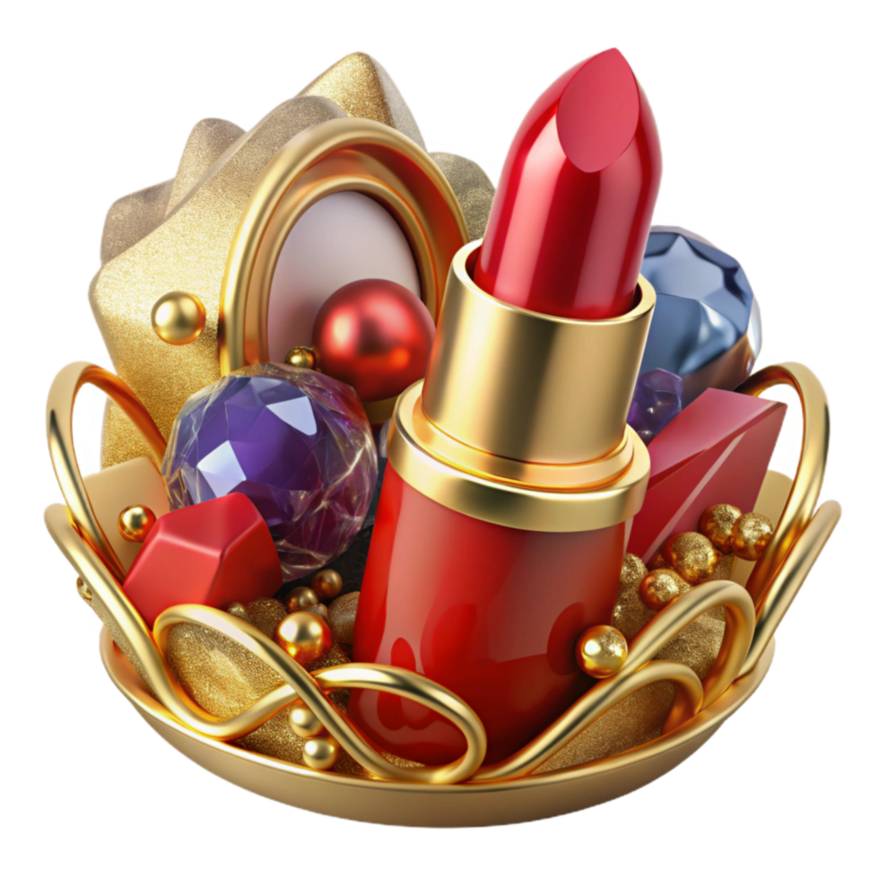 magnificent artistic Red Lipstick in Gold Case Transparent Background Isolated exclusive png