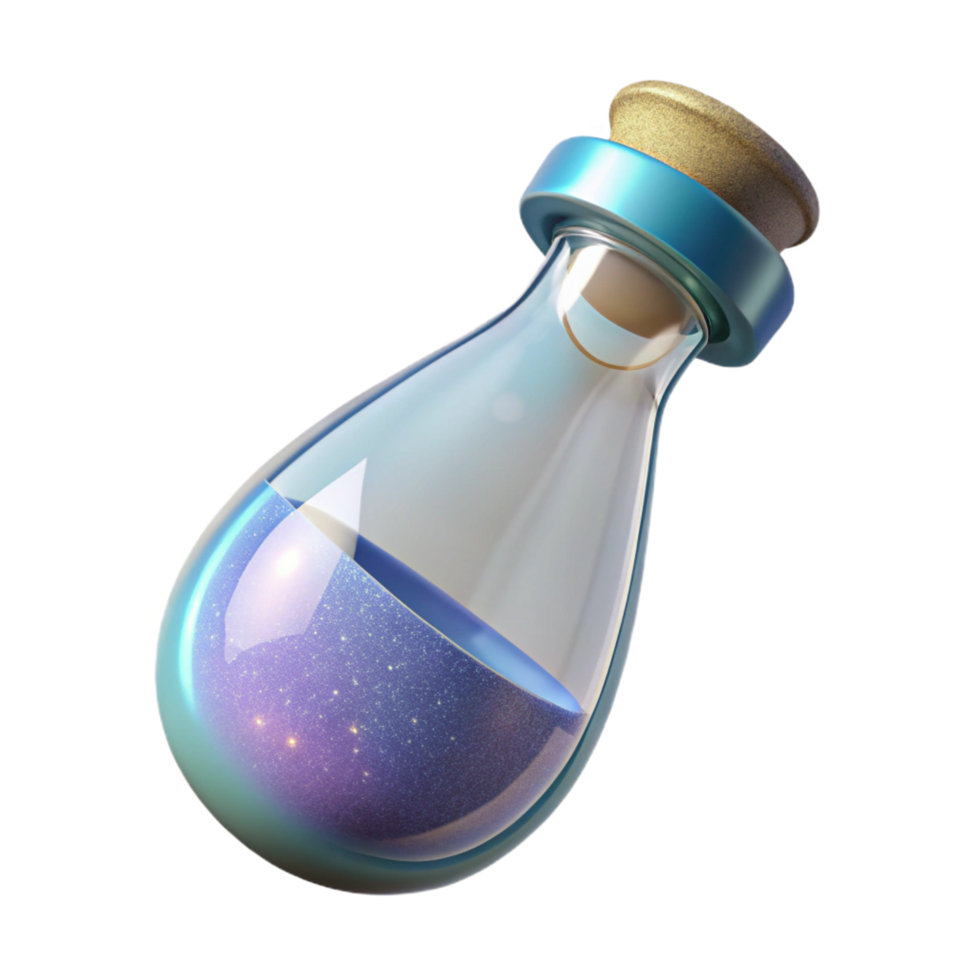 magnificent contemporary A single, delicate glass vial filled with shimmering fairy dust, genuine png