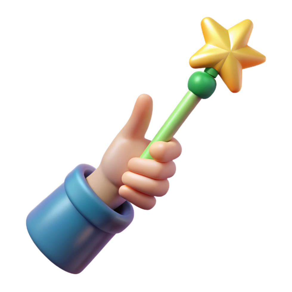 extraordinary traditional A realistically rendered elf hand holding a magic wand, original png