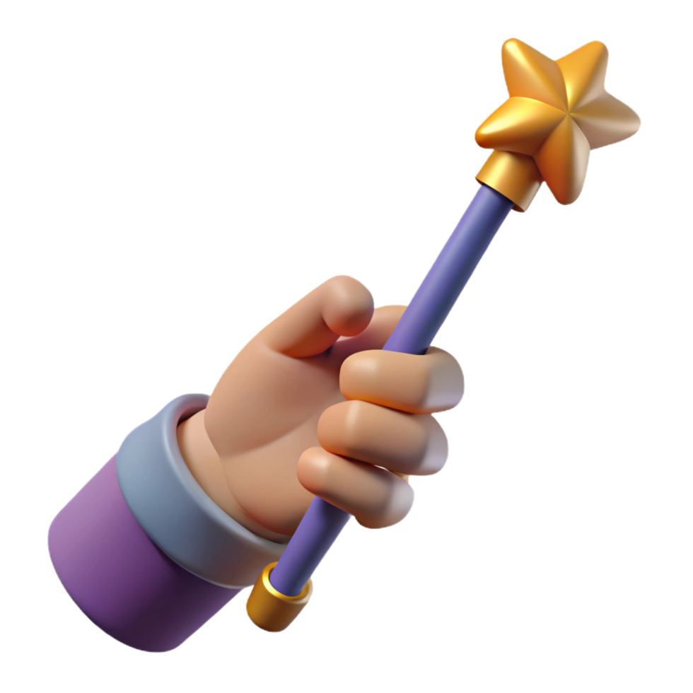 vibrant minimalist A realistically rendered elf hand holding a magic wand, detailed png