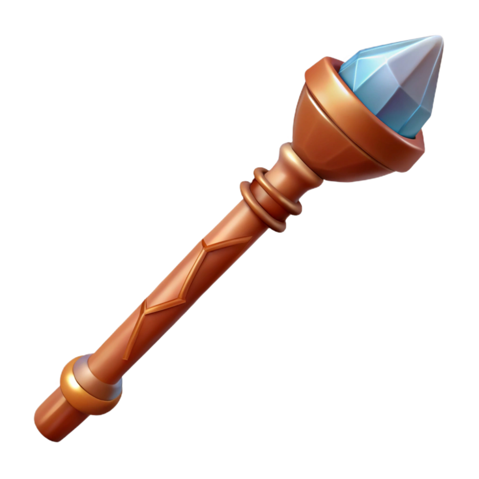 magnificent abstract A single, intricately carved wooden wand with a crystal tip, detailed png