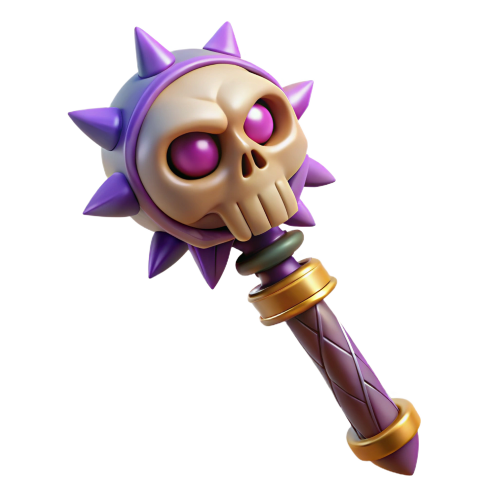 serene traditional A stylized illustration of a magic staff topped with a skull, high resolution png
