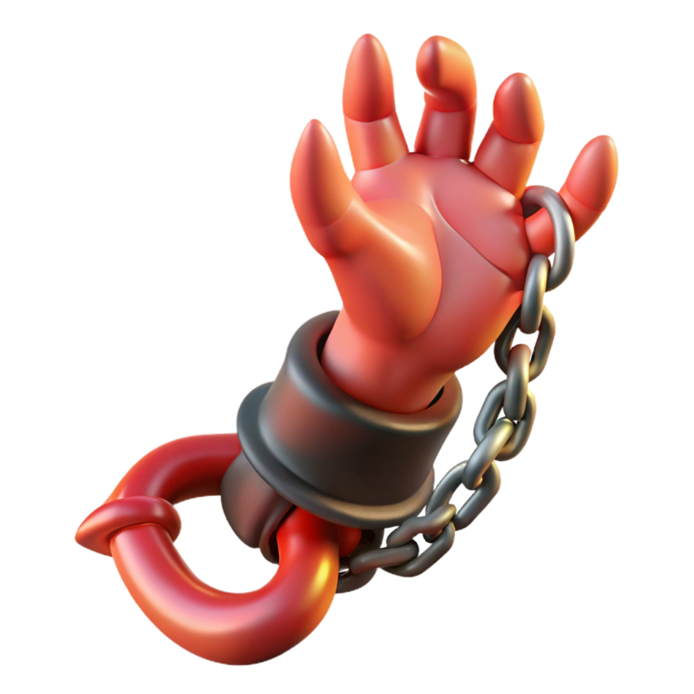 magnificent minimalist A realistic rendering of a chained demon hand reaching out, original png