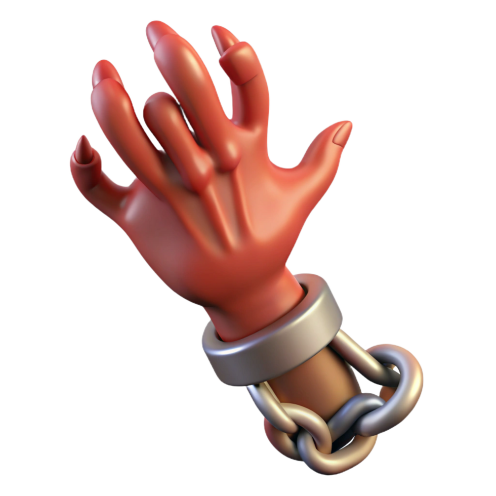 serene modern A realistic rendering of a chained demon hand reaching out, detailed png