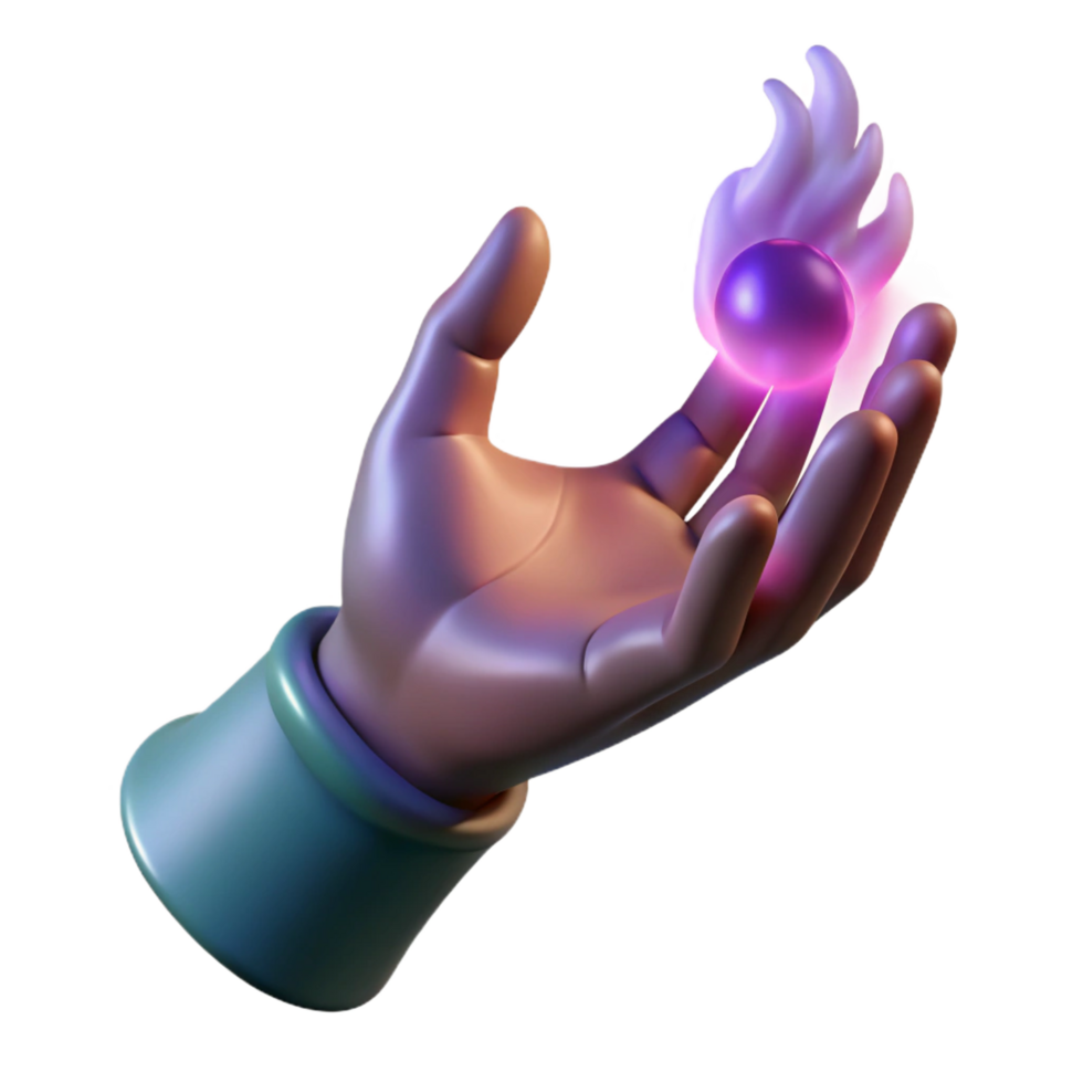 elegant rustic A realistically rendered sorceress hand casting a spell with glowing fingers, premium png