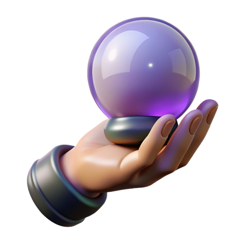 stunning traditional A realistic rendering of a witch's hand holding a glowing crystal ball, exclusive png