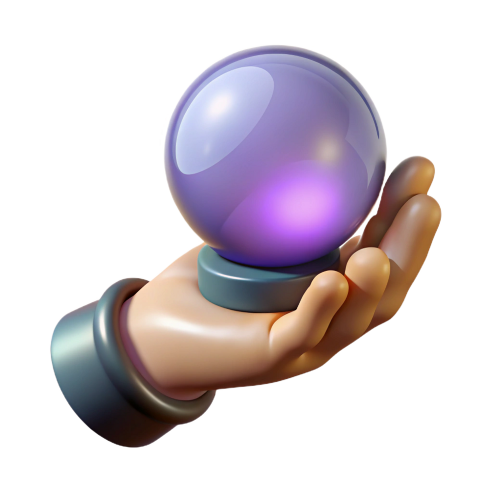 vibrant traditional A realistic rendering of a witch's hand holding a glowing crystal ball, high quality png