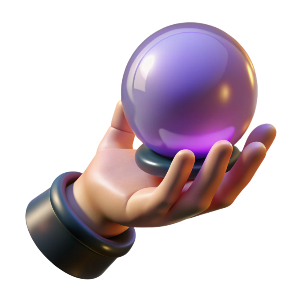 beautiful traditional A realistic rendering of a witch's hand holding a glowing crystal ball, premium png