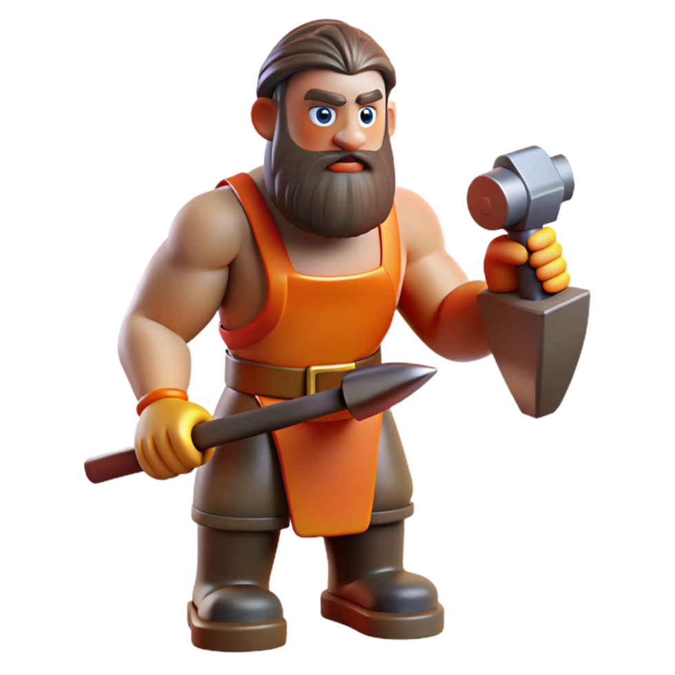 magnificent artistic Hephaestus, God of the Forge, holding hammer, professional png