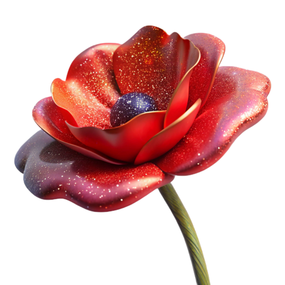 serene rustic Red Poppy Flower with Stem Cutout Element high resolution png