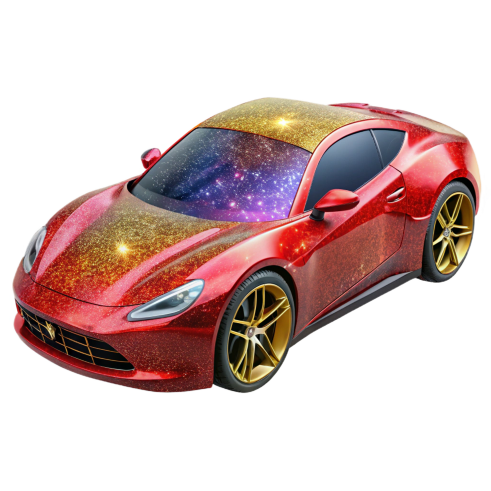 dramatic modern Red Sports Car Side View Isolated authentic png