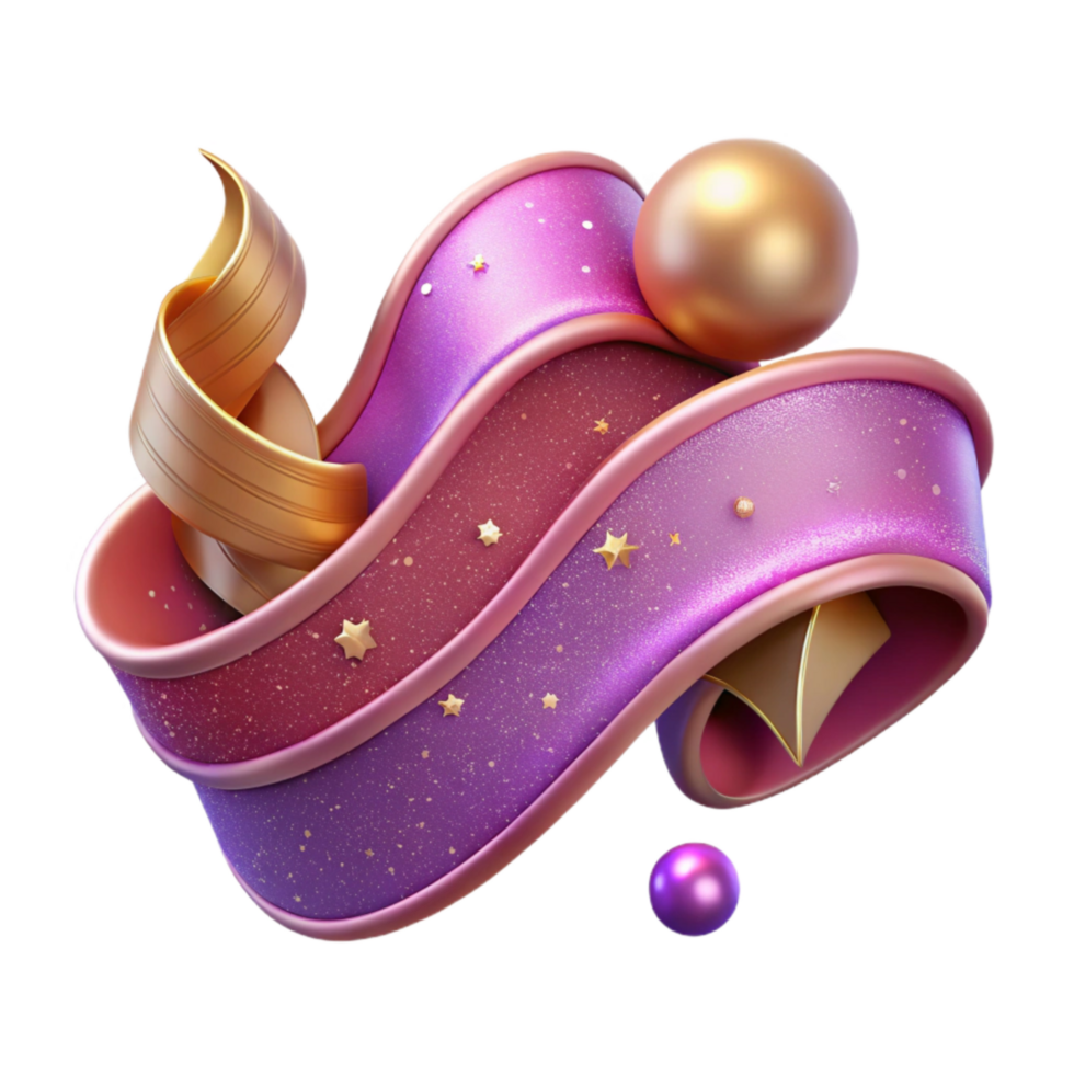 stunning artistic Ribbon Banner with Swirls Cutout on Transparent Background high quality png