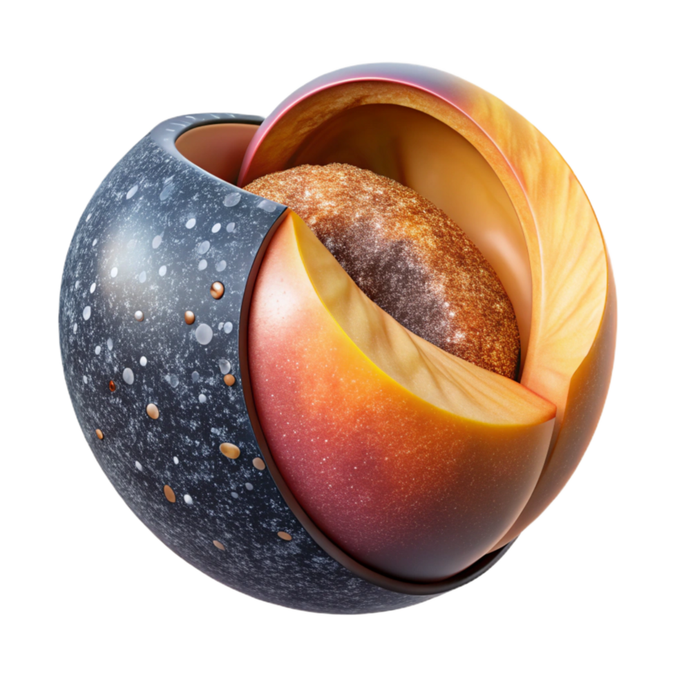 serene modern Ripe Peach Cut in Half Isolated genuine png