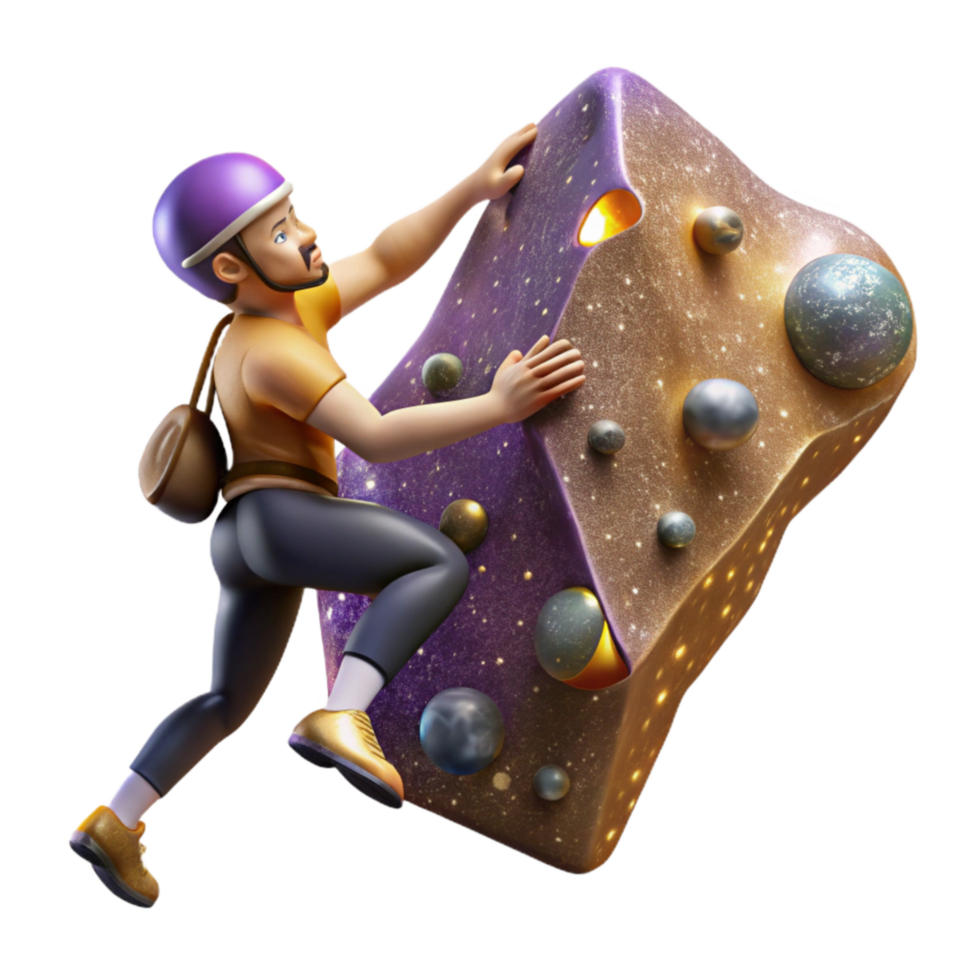 serene modern Rock Climber Reaching for Hold Isolated Cutout original png