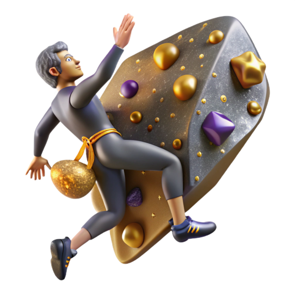 beautiful creative Rock Climber Reaching for Hold Isolated Cutout professional png