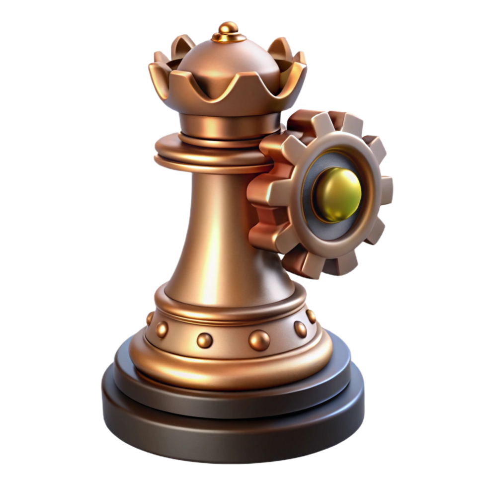 magnificent minimalist Steampunk chess piece king with intricate gears and clockwork premium png