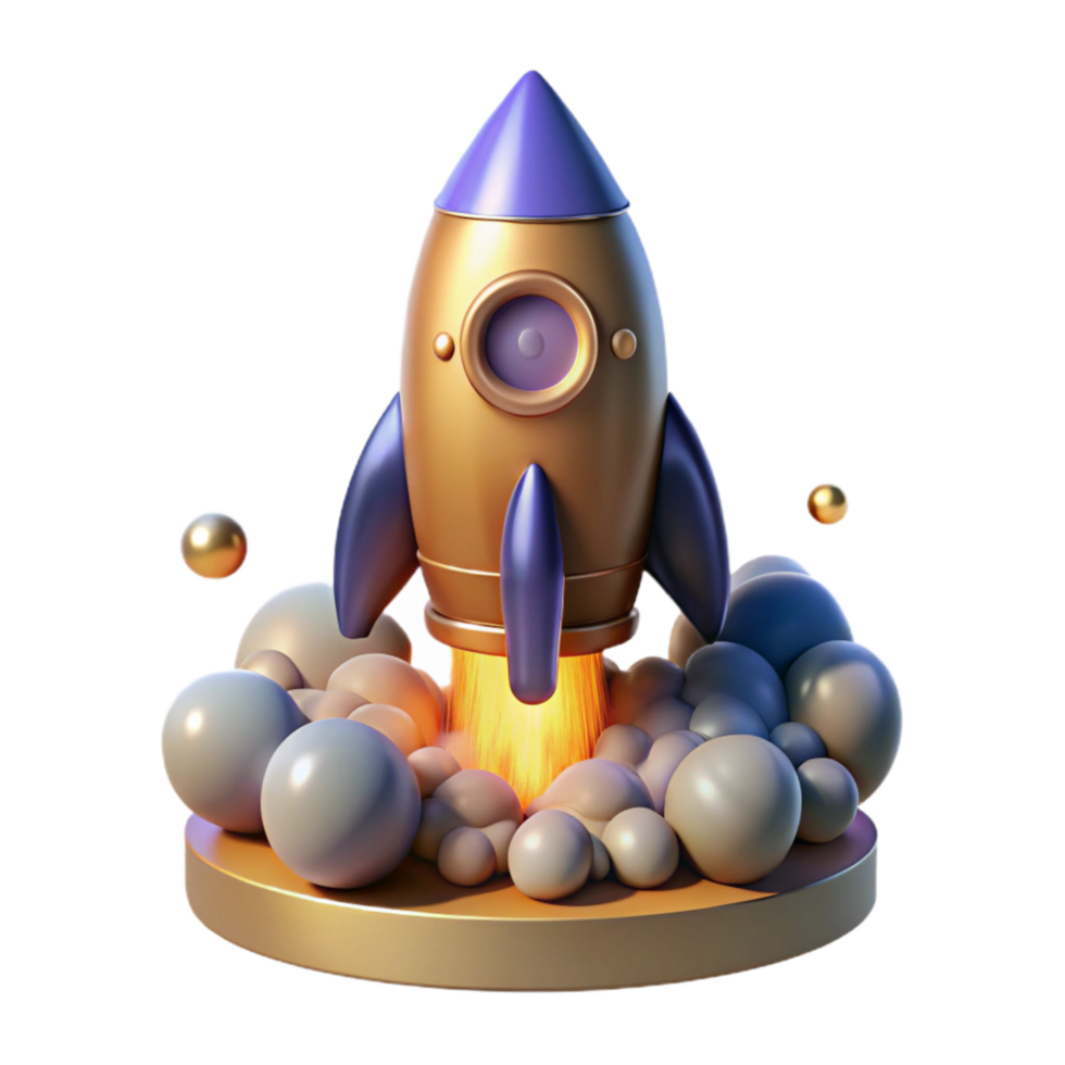 vibrant classic Rocket Launchpad with Smoke Cutout Isolated Element original png