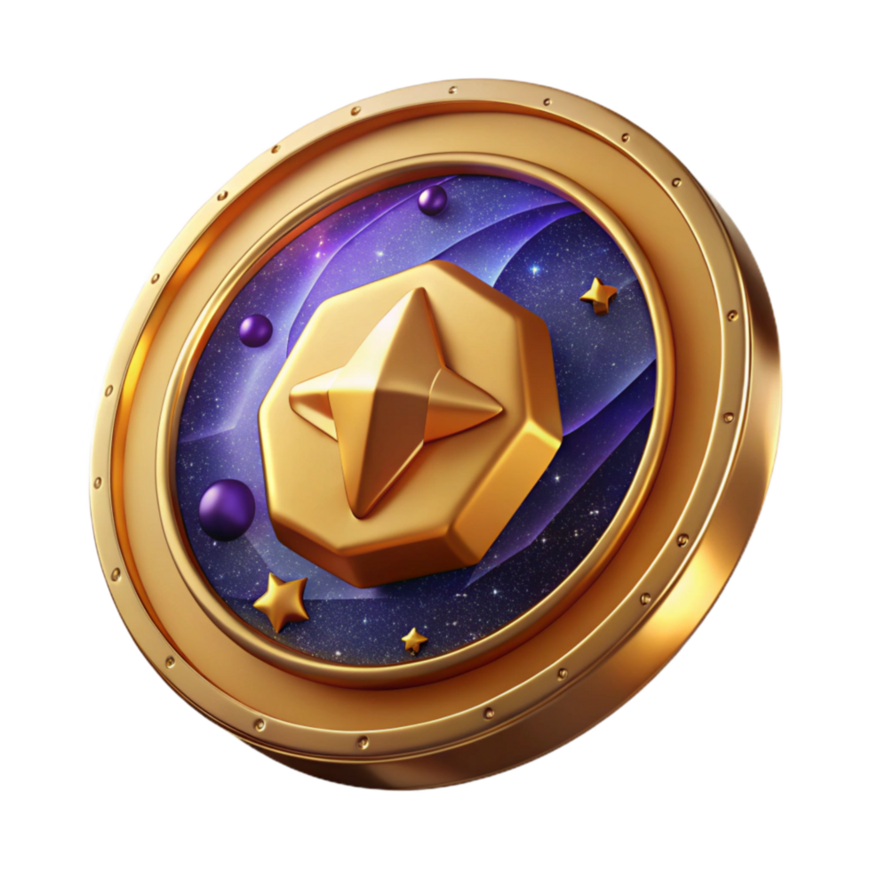 serene artistic Shiny Gold Coin Front View Isolated png
