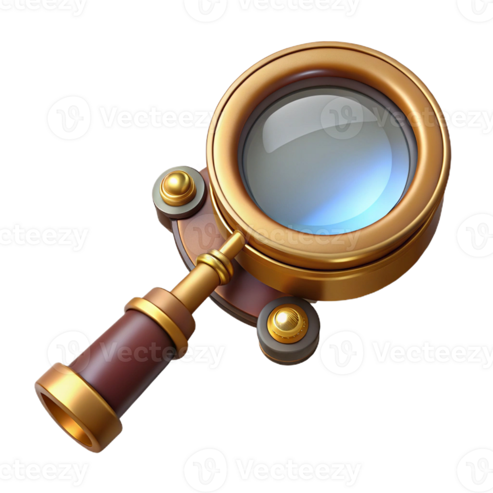 extraordinary contemporary Steampunk monocle with a brass frame and a magnifying glass premium png