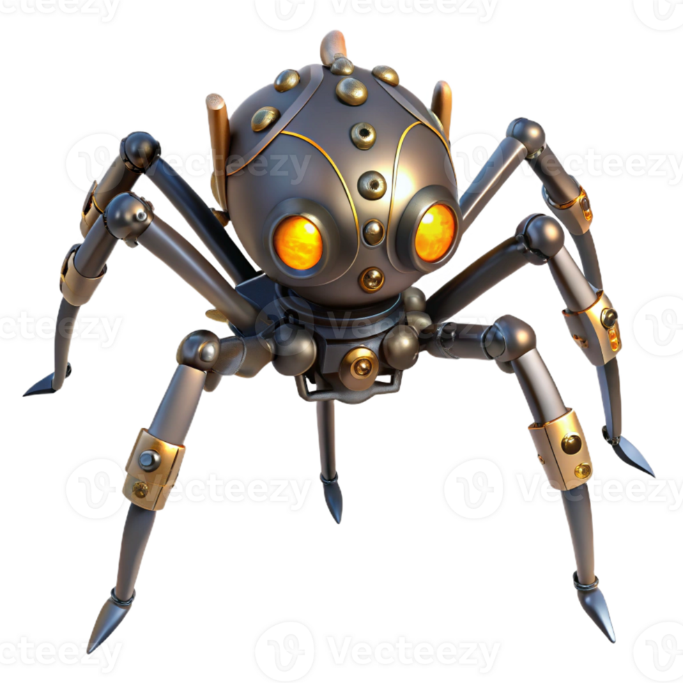elegant abstract Steampunk spider with mechanical legs and glowing eyes original png