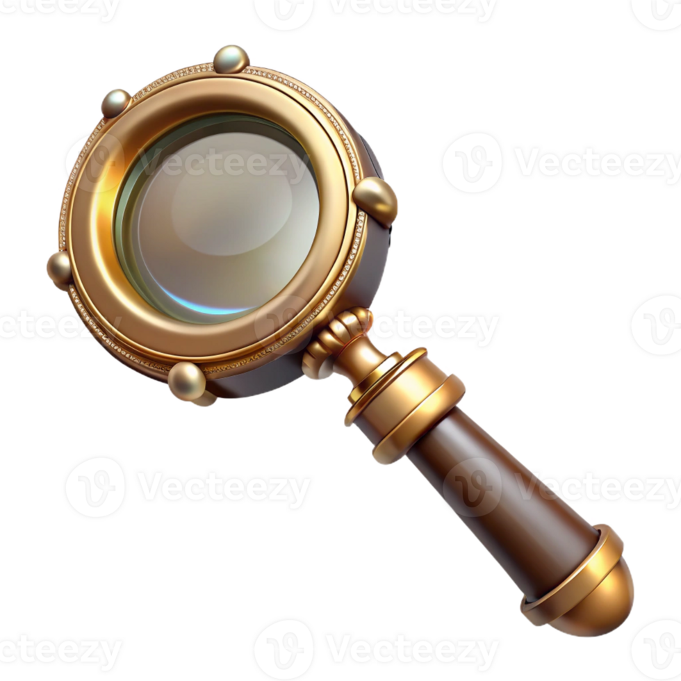 impressive abstract Steampunk magnifying glass with a brass handle and intricate details authentic png