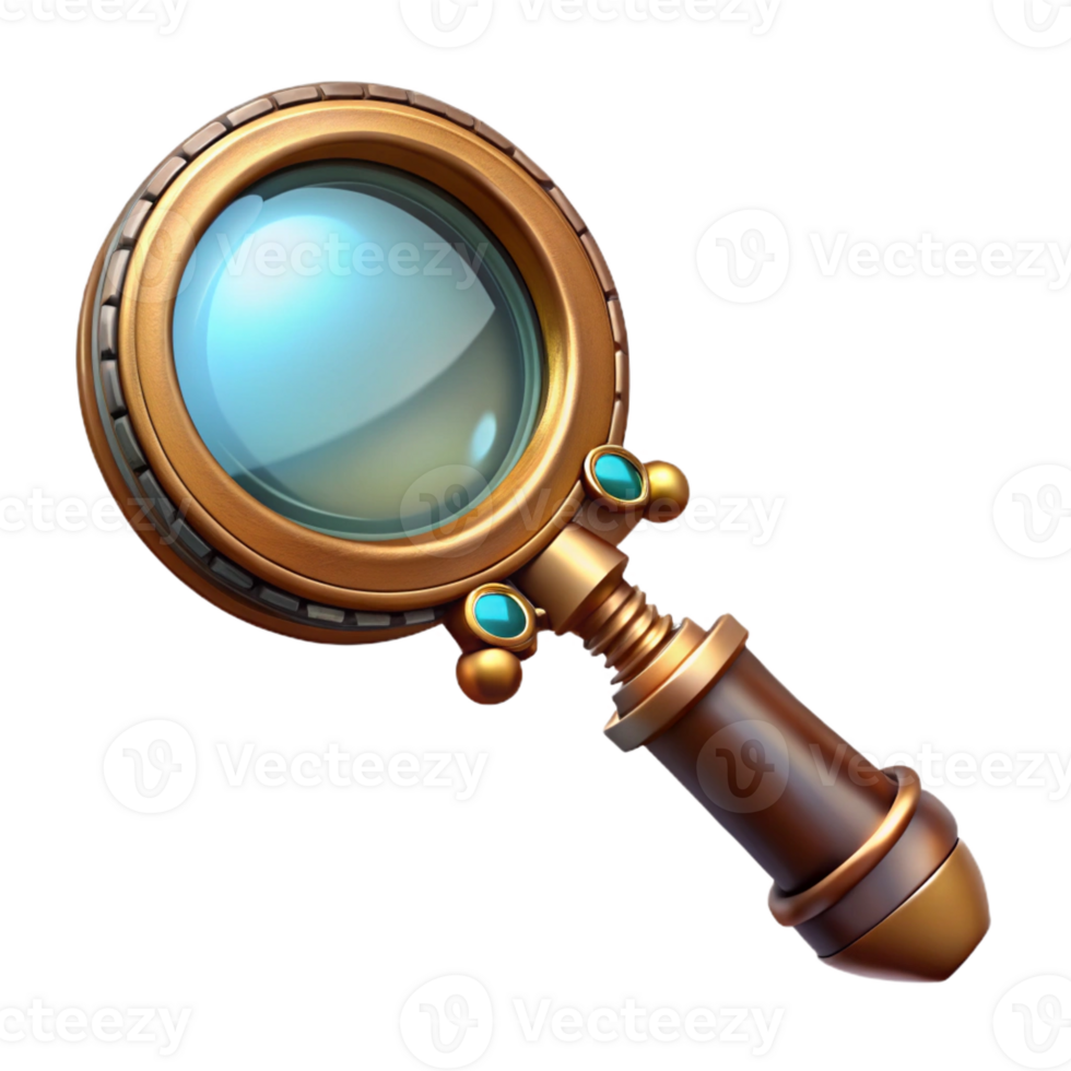 vibrant traditional Steampunk magnifying glass with a brass handle and intricate details professional png