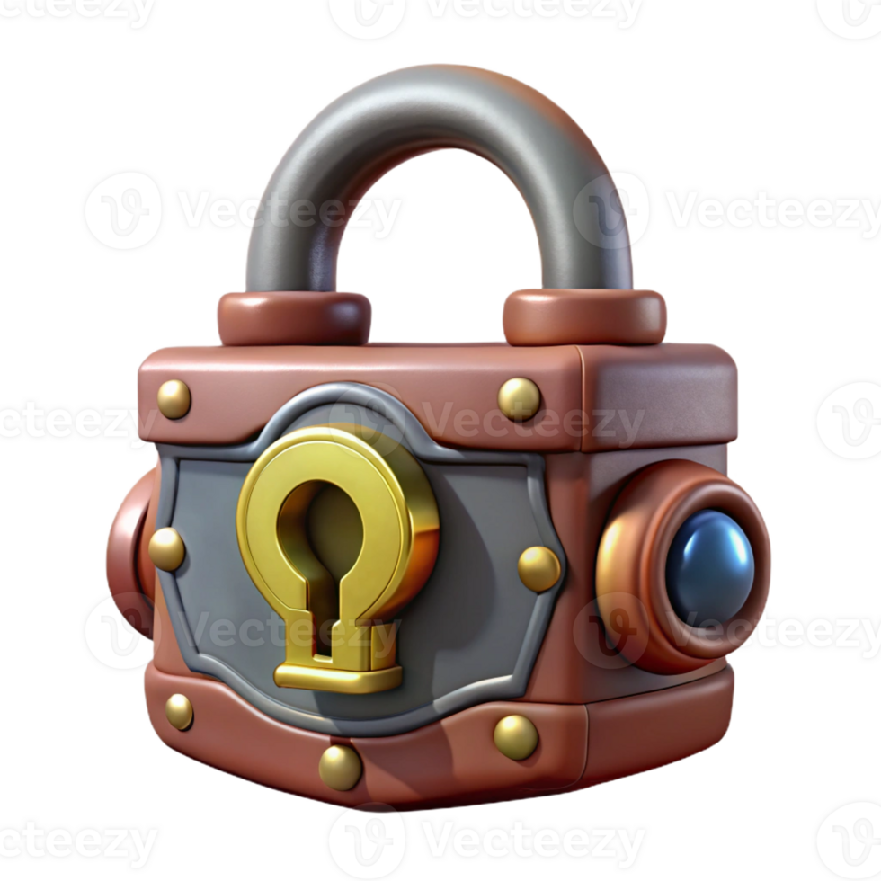 magnificent artistic Steampunk lock with intricate tumblers and a keyhole authentic png