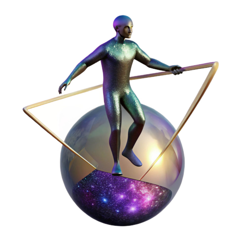 vibrant abstract Silhouette Man Balancing on Beam with Sunset Background Cutout authentic png