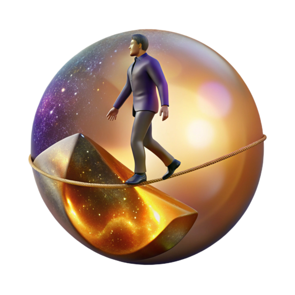 elegant rustic Silhouette Man Walking Tightrope at Sunset Isolated premium png