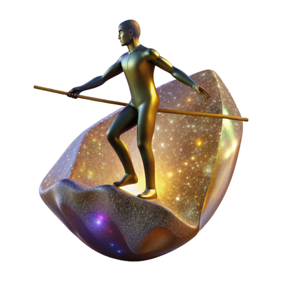 dramatic traditional Silhouette Man Balancing on Beam with Sunset Background Cutout genuine png
