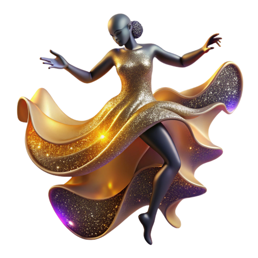 beautiful vintage Silhouette of a Dancing Figure Cutout with Flowing Movement premium png