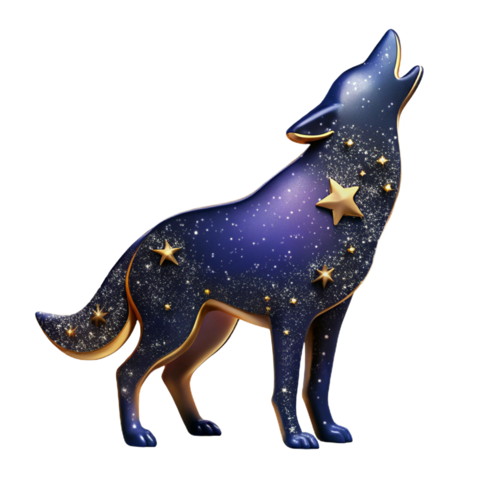 elegant classic Silhouette of a Howling Wolf Cutout with Dark Blue Background premium png