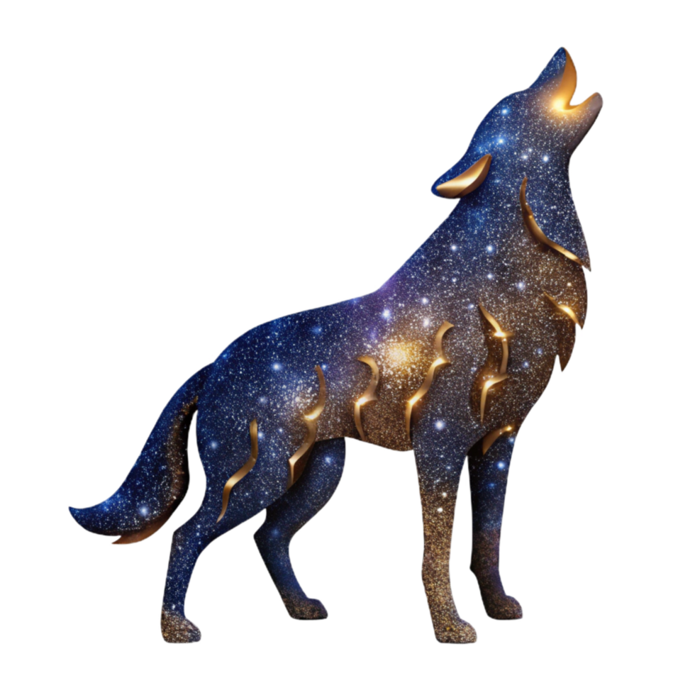 wonderful minimalist Silhouette of a Howling Wolf Cutout with Dark Blue Background premium png